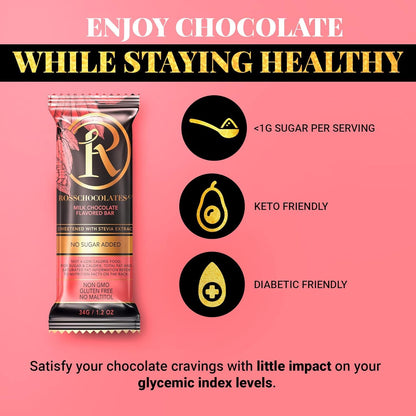 Ross Chocolates Milk Chocolate Bars – Stevia Sweetened, Sugar-Free, Keto & Diabetic Friendly – 12 Pack