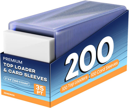 ZENOWICK 200 Packs Card Sleeves Hard, Top Loaders for Cards 3" x 4" Card Protectors Plastic, Card Top Loaders Fit for Hockey, Baseball, Football Cards (100 Hard + 100 Soft Sleeves)