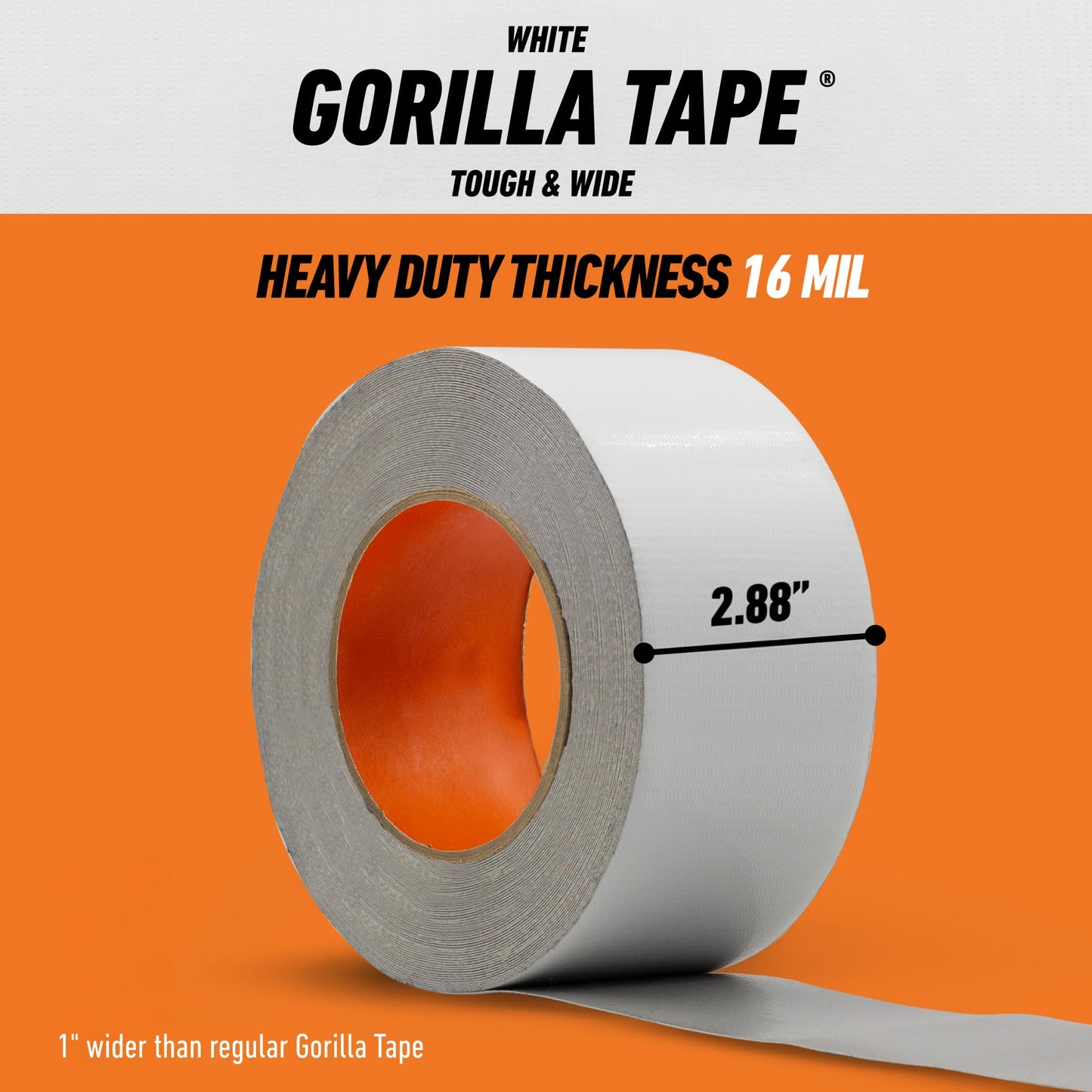 Gorilla Tough & Wide Utility Tape, Duct Tape, 2.8 in x 25 yd, White