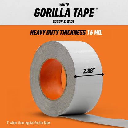 Gorilla Tough & Wide Utility Tape, Duct Tape, 2.8 in x 25 yd, White