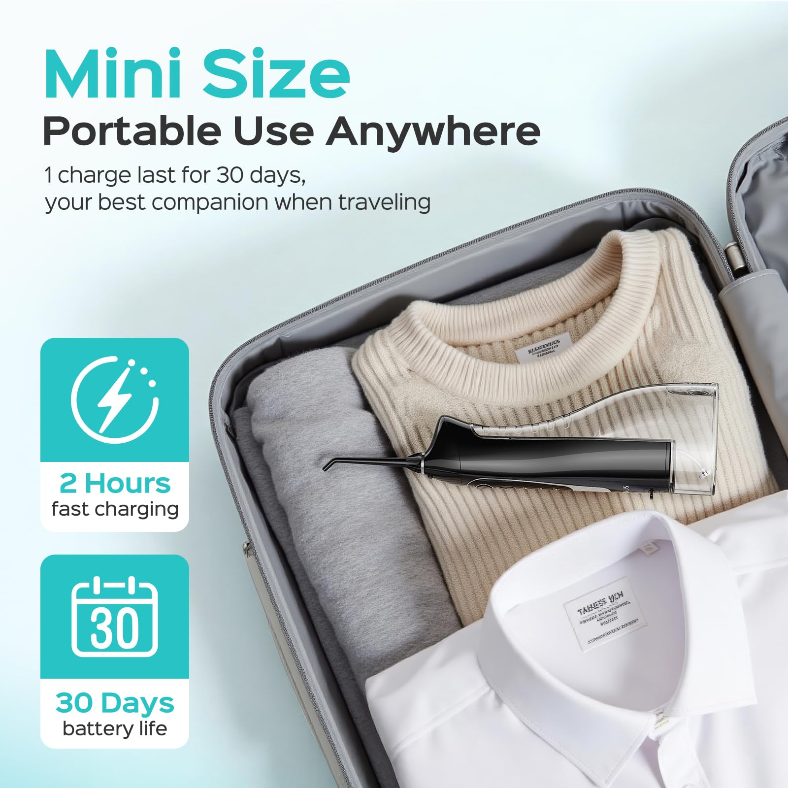 COSLUS Water Teeth Flosser C20 (F5020E): 300ML Cordless Electric Water Tooth Flossing Rechargeable IPX7 Waterproof Portable Travel Flossers Set for Teeth