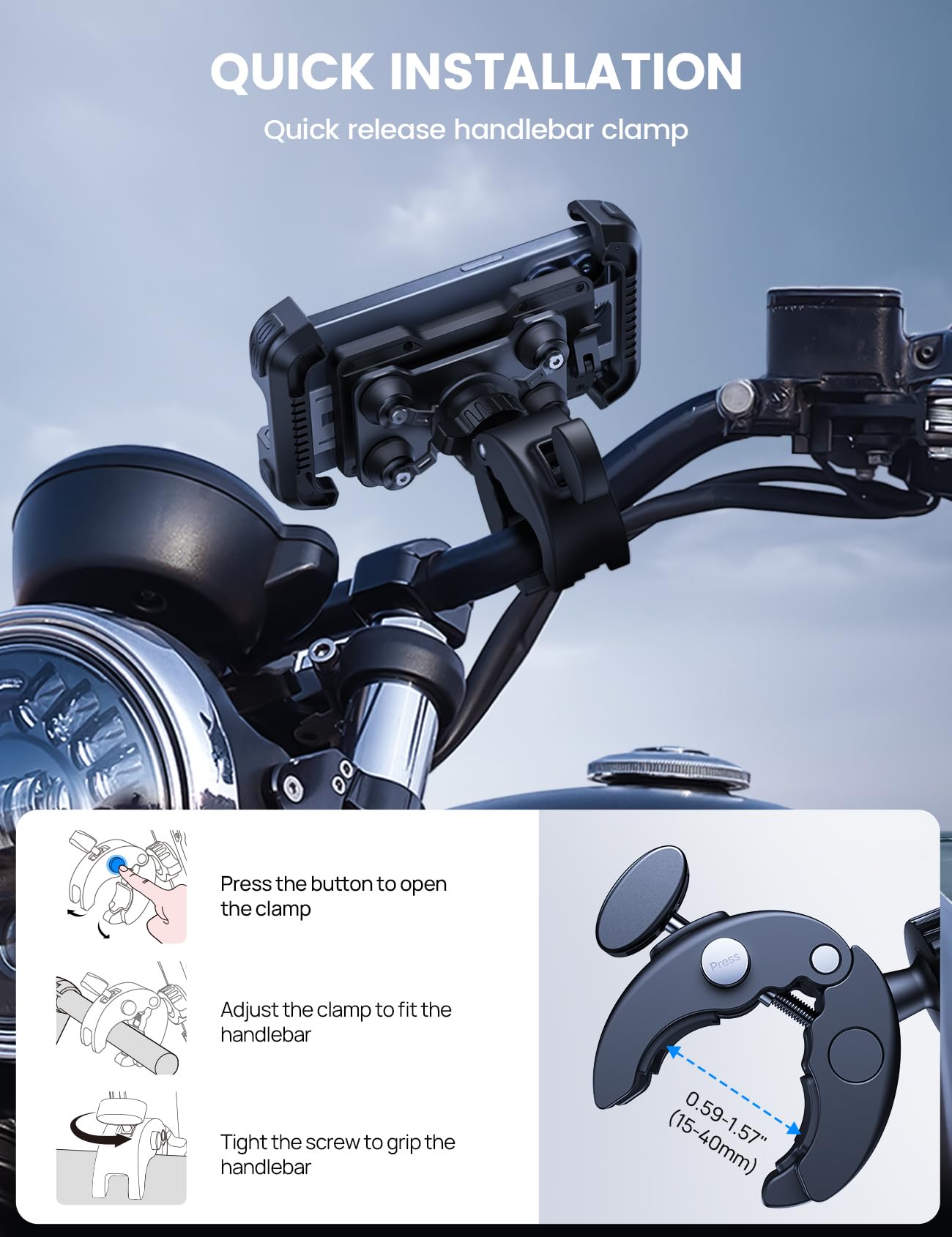 Lamicall Motorcycle Phone Mount Holder - [Dual Vibration Dampener] Anti Shake Motorcycle Phone Mount with Upgraded Handlebar Clamp, Bike Phone Mount for iPhone 14 15 Pro Max 16 17 Pro, 4.7-6.7" Phone