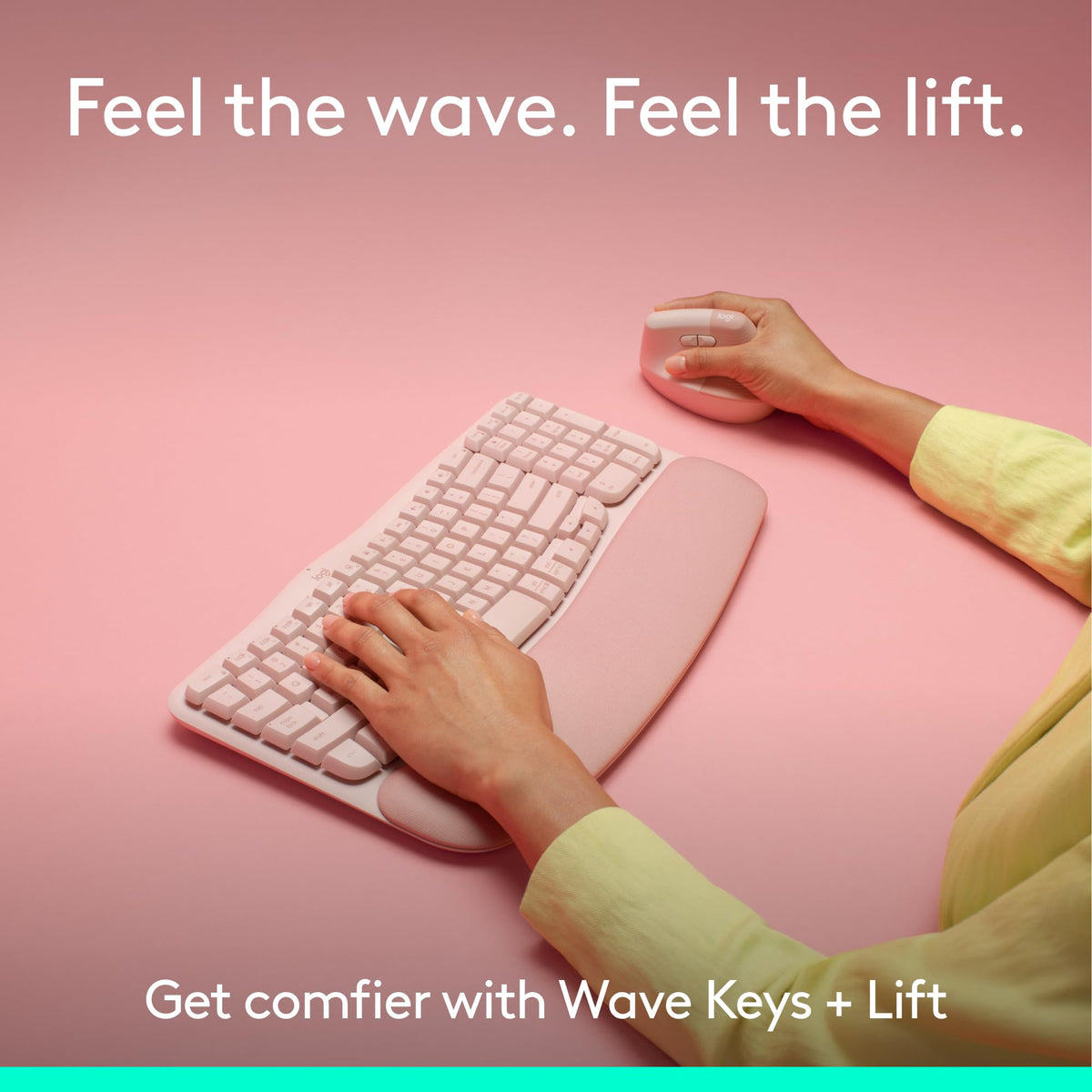 Logitech Wave Keys & Lift Vertical Mouse Ergonomic Wireless Combo - Rose