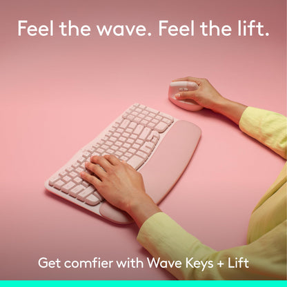 Logitech Wave Keys & Lift Vertical Mouse Ergonomic Wireless Combo - Rose