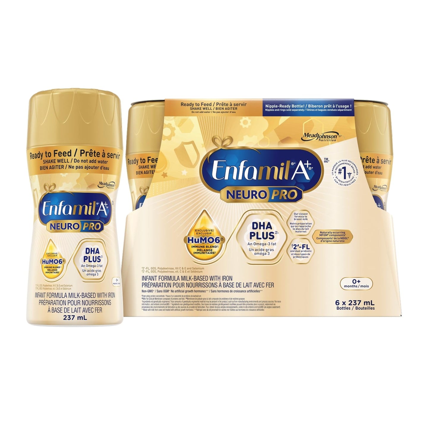 Enfamil A+ NeuroPro, Baby Formula, Ready to Feed, Nipple Ready Bottles, with Brain Building DHA and 2'FL for Immune Support, 0+ Months, 6 x 237mL ENFAMIL A+