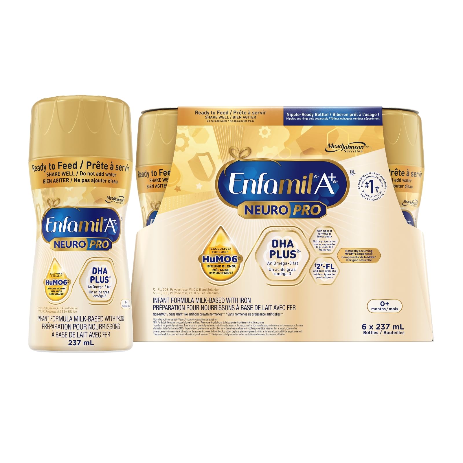 Enfamil A+ NeuroPro, Baby Formula, Ready to Feed, Nipple Ready Bottles, with Brain Building DHA and 2'FL for Immune Support, 0+ Months, 6 x 237mL ENFAMIL A+
