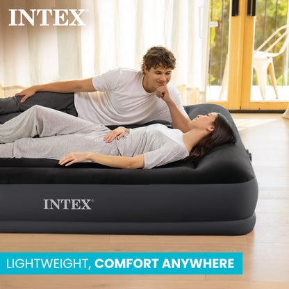 INTEX 64145ED Dura-Beam Standard Pillow Rest Air Mattress: Fiber-Tech – Twin Size – Built-in Electric Pump – 10in Bed Height – 300lb Weight Capacity Intex
