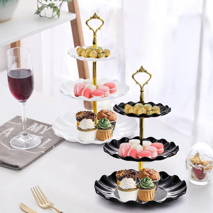 DEAYOU 4 Pack 3-Tier Cupcake Dessert Stand, Plastic Tiered Cake Stand Display Tower, Pastry Serving Tray Platter Rack Holder for Buffet, Cookie, Party, Wedding, Home Decor, White Gold, Black Gold 🍁 All In One Marketplace Canada