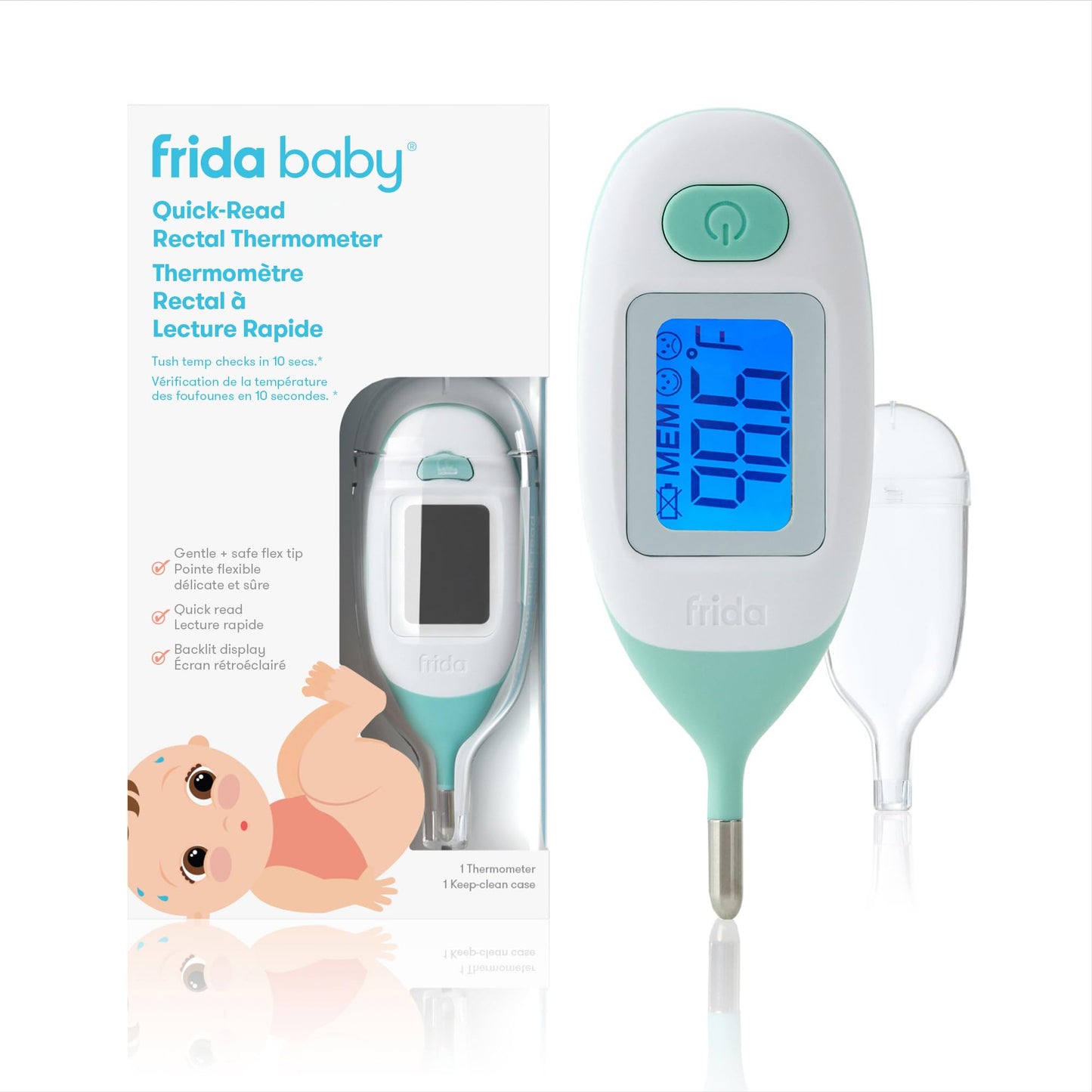 Frida Baby Rectal Thermometer for Babies, Digital Fever Thermometer for Babies, Newborns & Infants, Quick & Accurate Temperature Check, Water Resistant, Clear Case, Memory Holds Last 10 Readings Frida