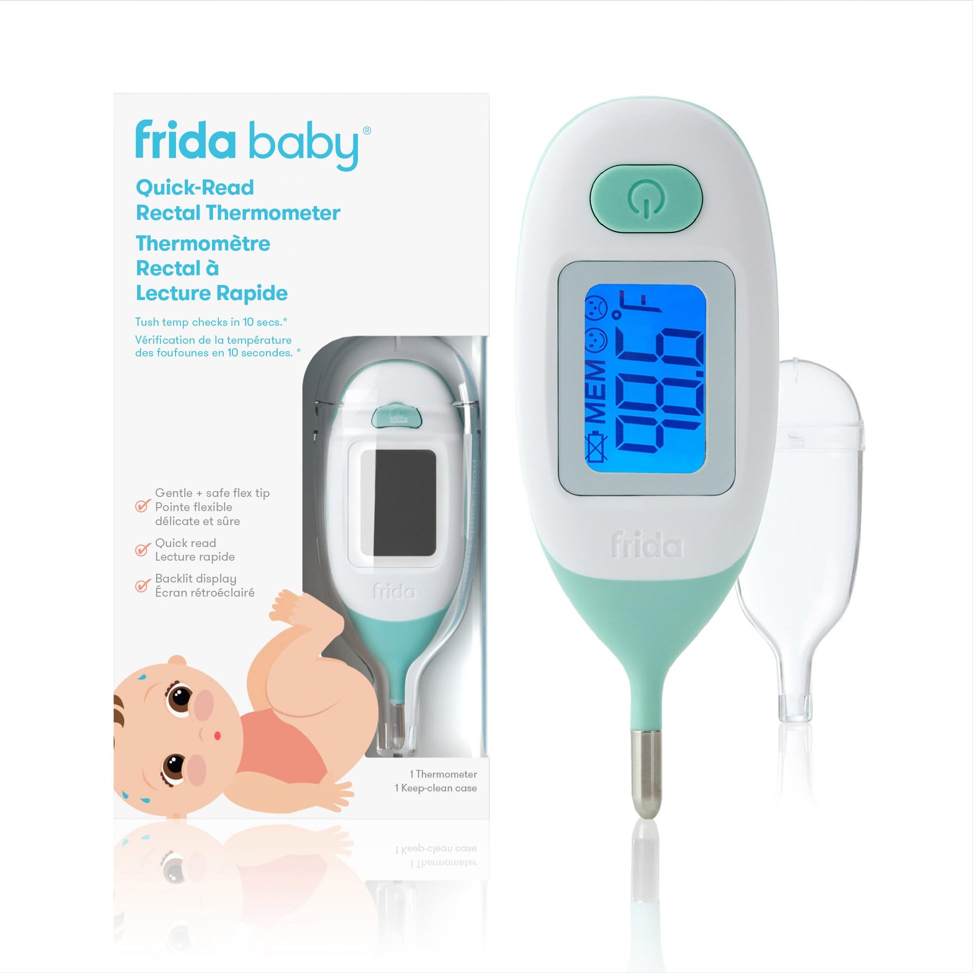 Frida Baby Rectal Thermometer for Babies, Digital Fever Thermometer for Babies, Newborns & Infants, Quick & Accurate Temperature Check, Water Resistant, Clear Case, Memory Holds Last 10 Readings Frida