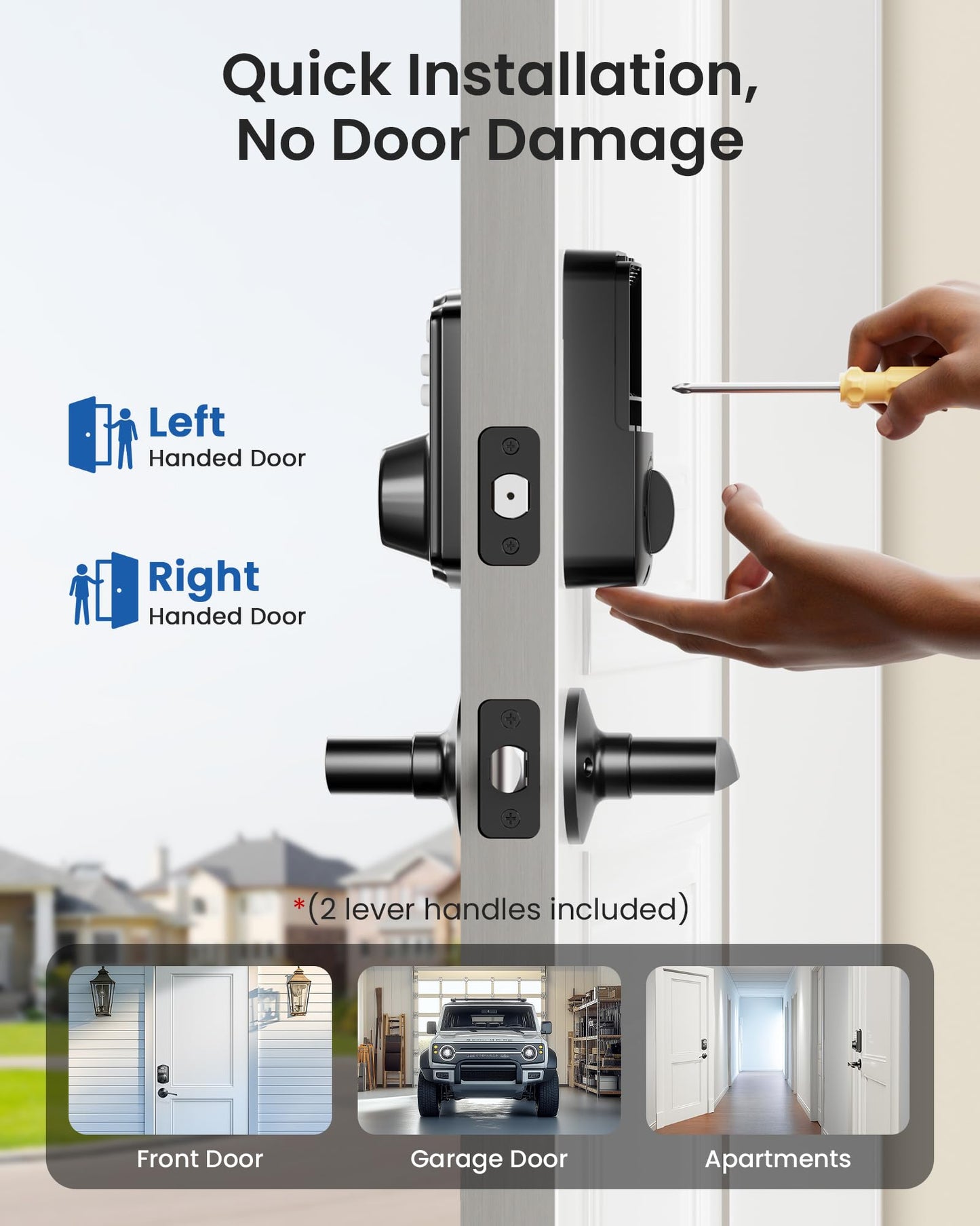 Veise KS01B Keypad Door Lock with 2 Lever Handles Set, Matte Black Veise