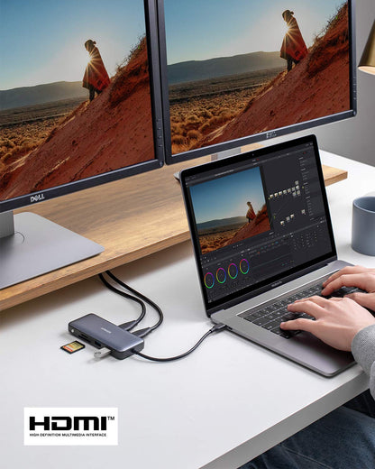 Anker Laptop Docking Station Dual Monitor, 8-in-1 USB C Hub, 4K Dual Monitor with 2 HDMI, 1 Gbps Ethernet Hub, 85W Power Delivery, SD Card Reader for XPS and More (Charger not Included)