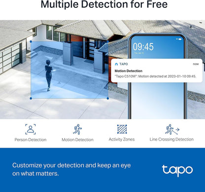 Tapo 2K 3MP QHD Pan/Tilt Outdoor Wired Security Wi-Fi Camera, 360° Visual Coverage, Full-Color Night Vision Up to 98ft, Smart Motion Tracking, Person Detection,Physical Privacy Mode(Tapo C510W)
