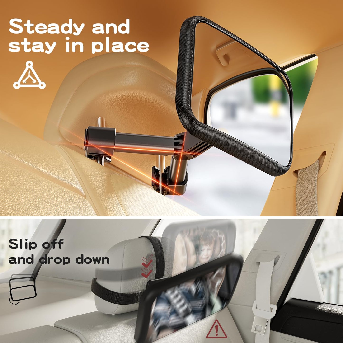 TAZENI Baby Car Mirror for Never Shake Newborn Essentials Baby Mirror for Car Seat Rear Facing Hook Clip Design 360° Adjustable Easy Install Back Seat Mirror for Baby Clear View ShatterProof