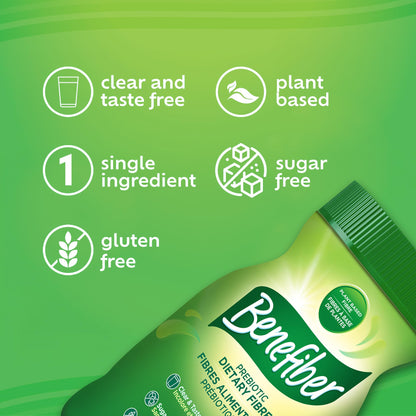 Benefiber Prebiotic Fibre Supplement Powder, Promotes Good Gut Health, Unflavoured & Completely Clear, Dissolves in Drinks & Food, Plant‑Based, Sugar‑Free, Gluten‑Free, Non-GMO, Daily Soluable Fibre Supplement, 125 Servings (500 g) - Available at All In One Marketplace Canada