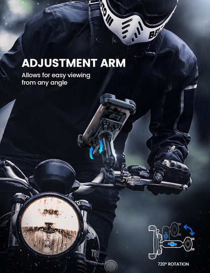 Lamicall Motorcycle Phone Mount Holder - [Dual Vibration Dampener] [720° Adjustment Arm] Motorcycle Cell Phone Holder, Bike Handlebar Phone Mount for iPhone 17 Pro/Air/16/15/14 Pro Max, 4.7-6.7" Phone - Available at All In One Marketplace Canada
