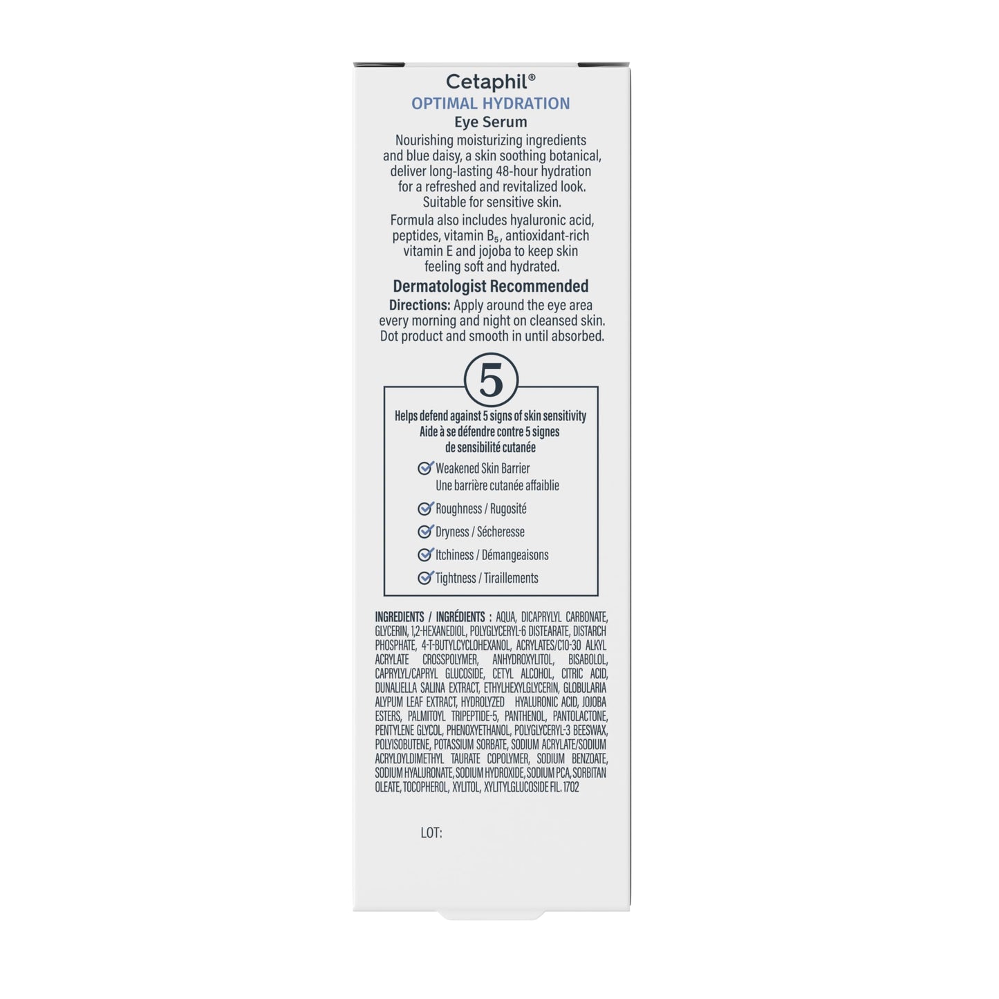 Cetaphil Optimal Hydration Eye Serum, Serum for Face, Wrinkles, Dark Circles & Puffiness, 48Hr Hydration with Hyaluronic Acid, Vitamin E & B5, Dermatologist Recommended, 14g - Available at All In One Marketplace Canada
