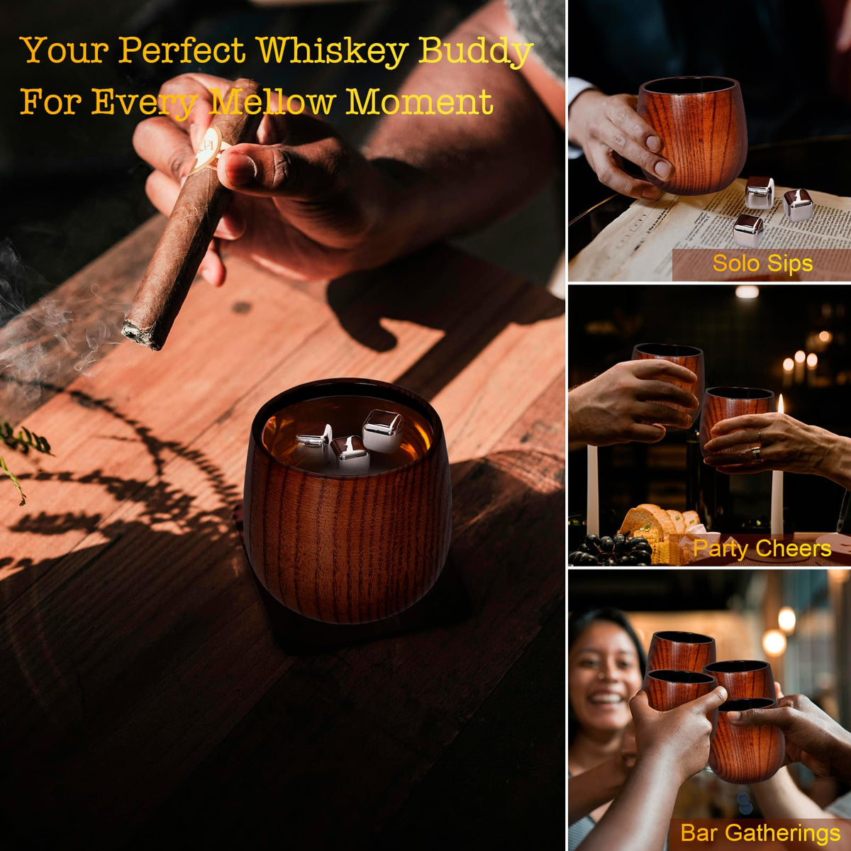 Tinnberlohas Charred Wooden Whiskey Glass Gift Set of 2 with Wood Gift Box 🍁 All In One Marketplace Canada