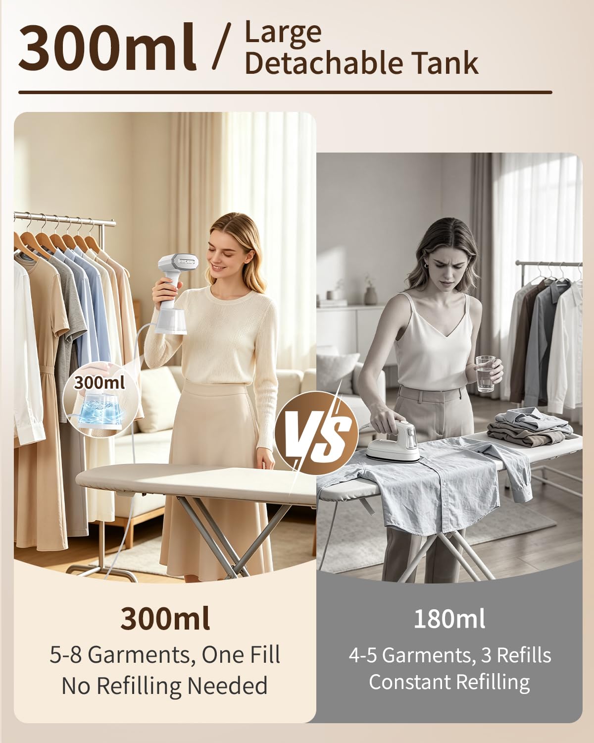 ELORTI Steamer Clothes, 1500W Fast Heating Handheld Portable Travel Steamer