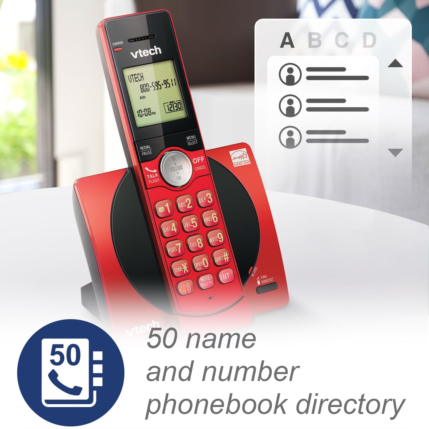 VTech DECT 6.0 Single Handset Cordless Phone with CID, Backlit Keypad and Screen, Full Duplex Handset Speakerphone, and Call Block Red VTech