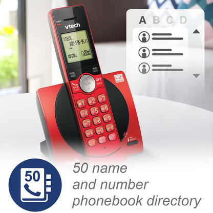 VTech DECT 6.0 Single Handset Cordless Phone with CID, Backlit Keypad and Screen, Full Duplex Handset Speakerphone, and Call Block Red VTech