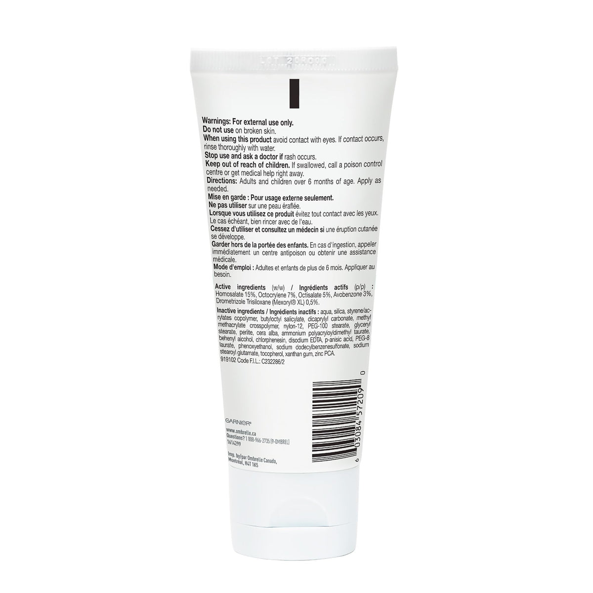 Garnier Ombrelle Anti-Shine Face Sunscreen Lotion, SPF 60, Travel Size, For Sensitive Skin, Broad Spectrum UVA/UVB Very High Protection, Non-Greasy, Non-Sticky, Non-Comedogenic, Water Resistant, 90ml