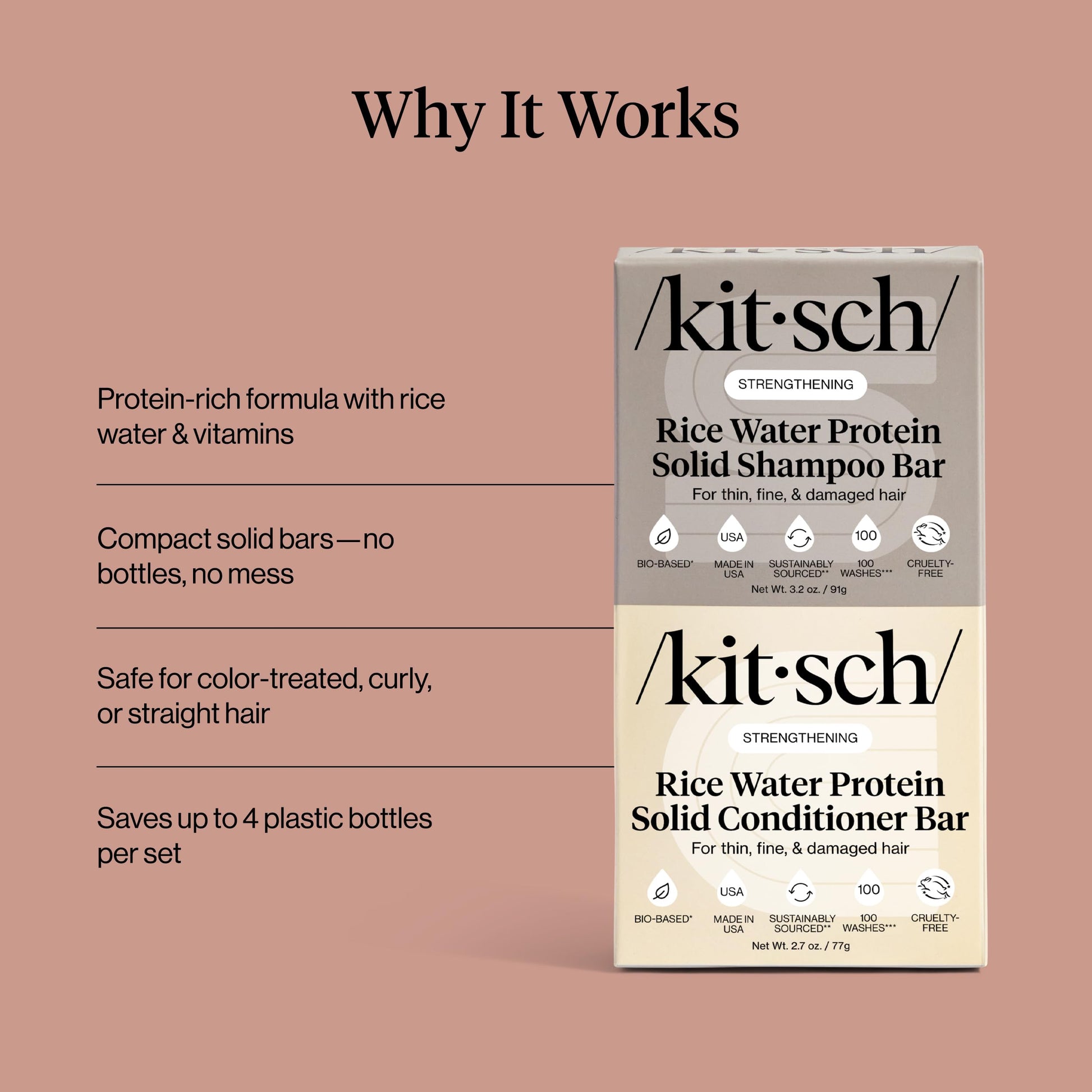Kitsch Rice Water Protein Solid Shampoo and Conditioner Set for Hair Growth – Strengthening Hair Care Duo w/Rice Protein & Vitamins for Damage Repair – Paraben, Sulfate & Silicone Free – 2 Pack - Available at All In One Marketplace Canada