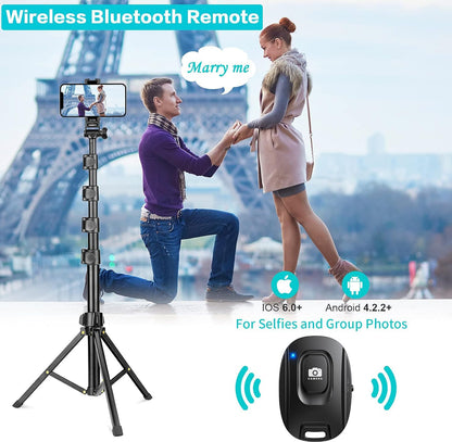 YOTOCversion 1.7 Meter/67 inch Phone Tripod Stand & Bluetooth Selfie Stick Tripod, Cellphone Tripod with Bluetooth Remote, Compatible with iPhone 16/15/14/13/12/12 pro/11/11pro/8