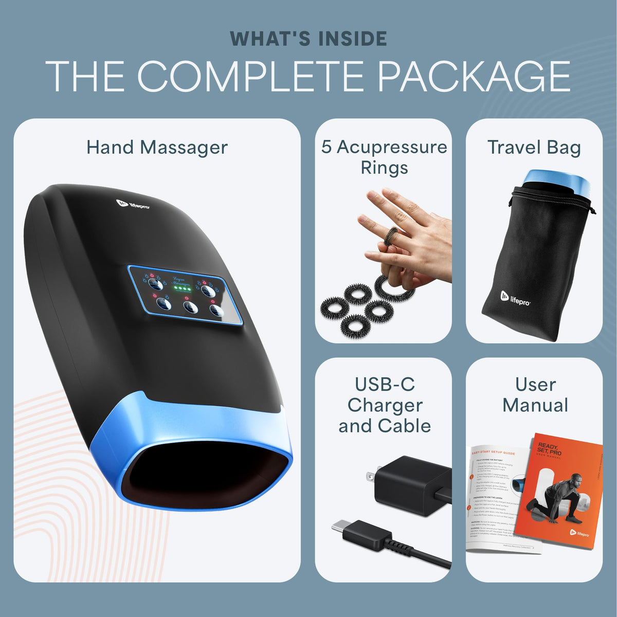 Lifepro Legra Cordless Hand Massager, Heat, Compression, Vibration- 5 Modes