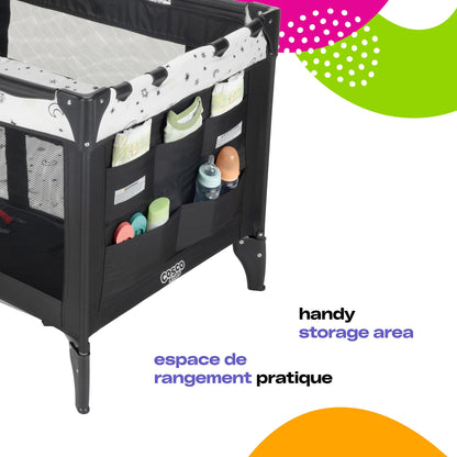 Cosco Kids Funsport® Plus Portable Playard with Full-Size Bassinet, Carry Bag & Wheels – Lightweight, Compact Fold, Breathable Mesh – Twinkle Twinkle Cosco