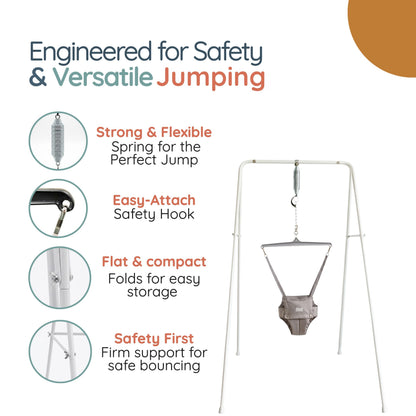 Jolly Jumper CLASSIC (Grey) with Stand - ORIGINAL Baby Jumper, Indoor and Outdoor Exercise Saddle Seat, Adjustable Height, for Infants up to 28lbs 🍁 All In One Marketplace Canada