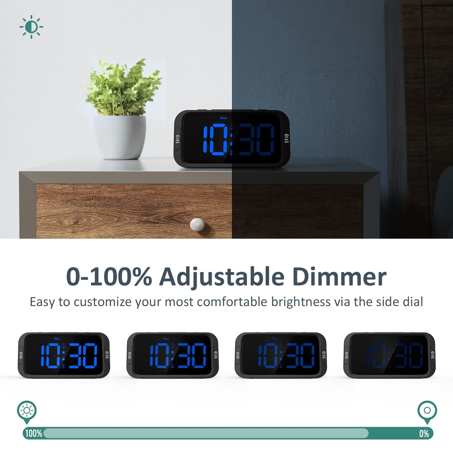 Odokee Digital Dual Alarm Clock for Bedroom, Easy to Set, 0-100% Dimmer, USB Charger, 5 Sounds Adjustable Volume, Weekday/Weekend Mode, Snooze, 12/24Hr, Battery Backup, Compact Clock for Bedside(Blue) - Available at All In One Marketplace Canada