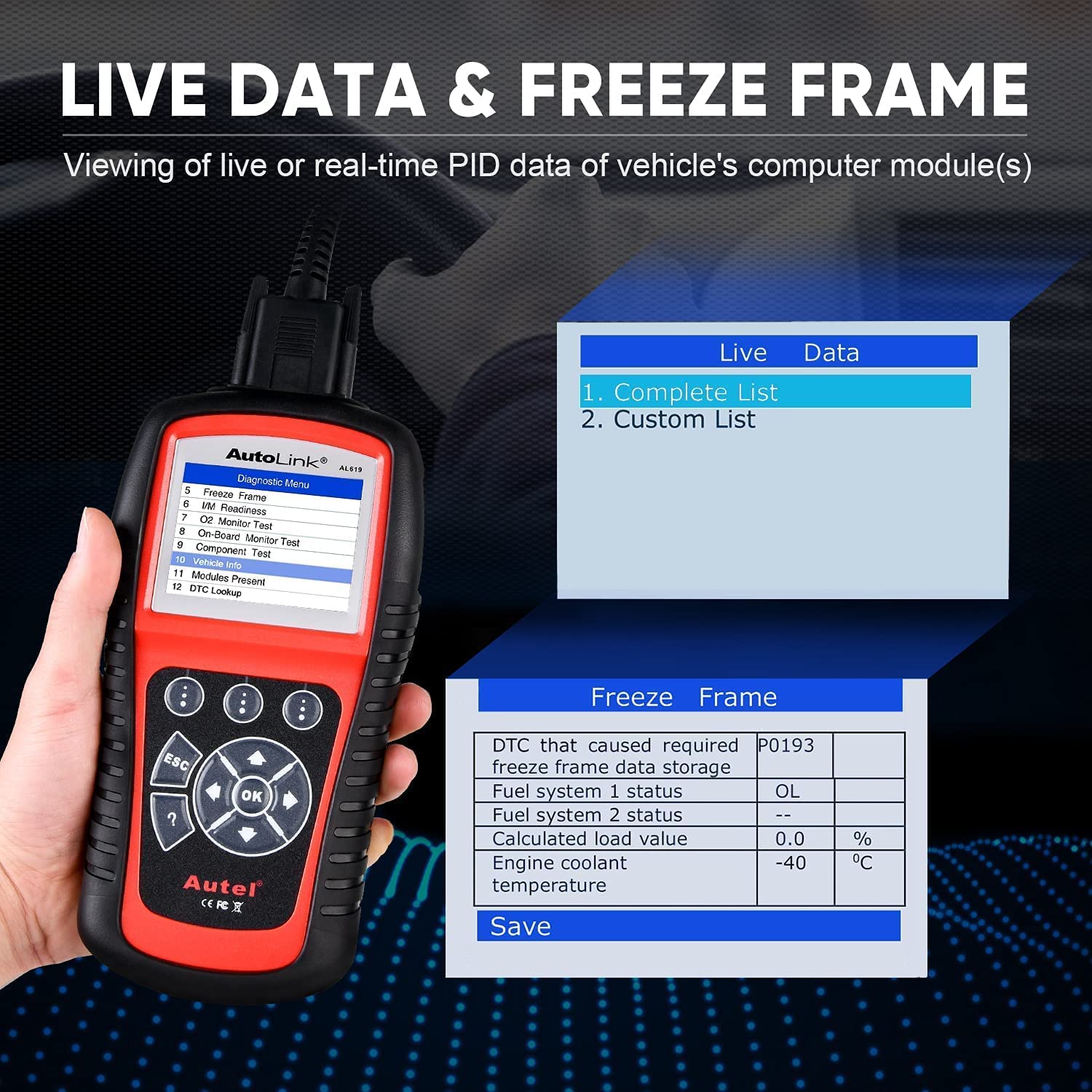 Autel AutoLink AL619 OBD2 Scanner, 2026 Newer ABS SRS Diagnostic Code Reader with10 OBDII Test Modes, Turn Off Check Engine Light, DTC Lookup, Live Data, Updated of MS319/ AL519/ ML519/ ML619 Autel