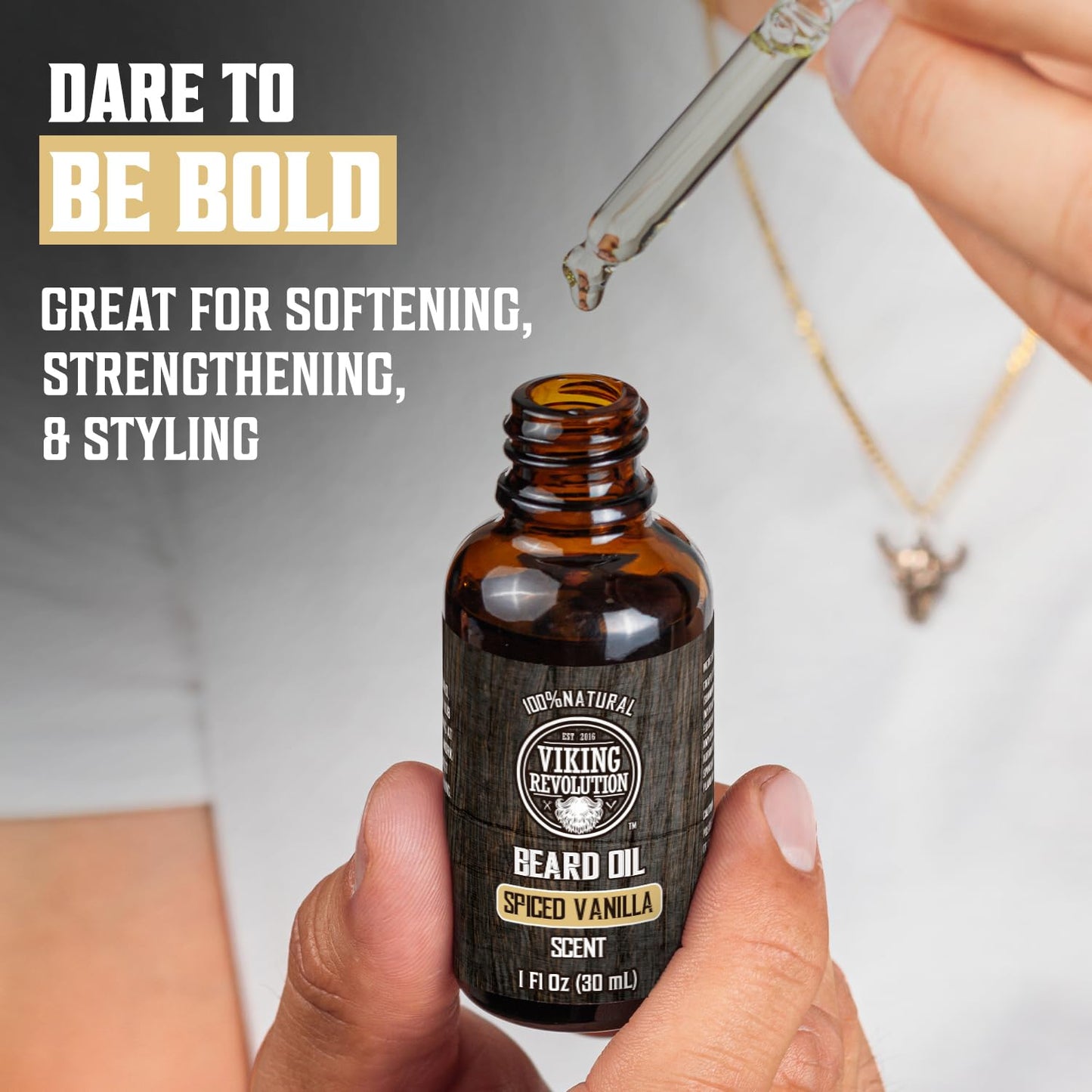 Viking Revolution - Beard Oil - All Natural Beard Oil Men with Argan Oil & Jojoba Oil - Softens, Smooths & Strengthens - Beard Conditioner - Gifts For Men - Spiced Vanilla - 30 ml - Available at All In One Marketplace Canada