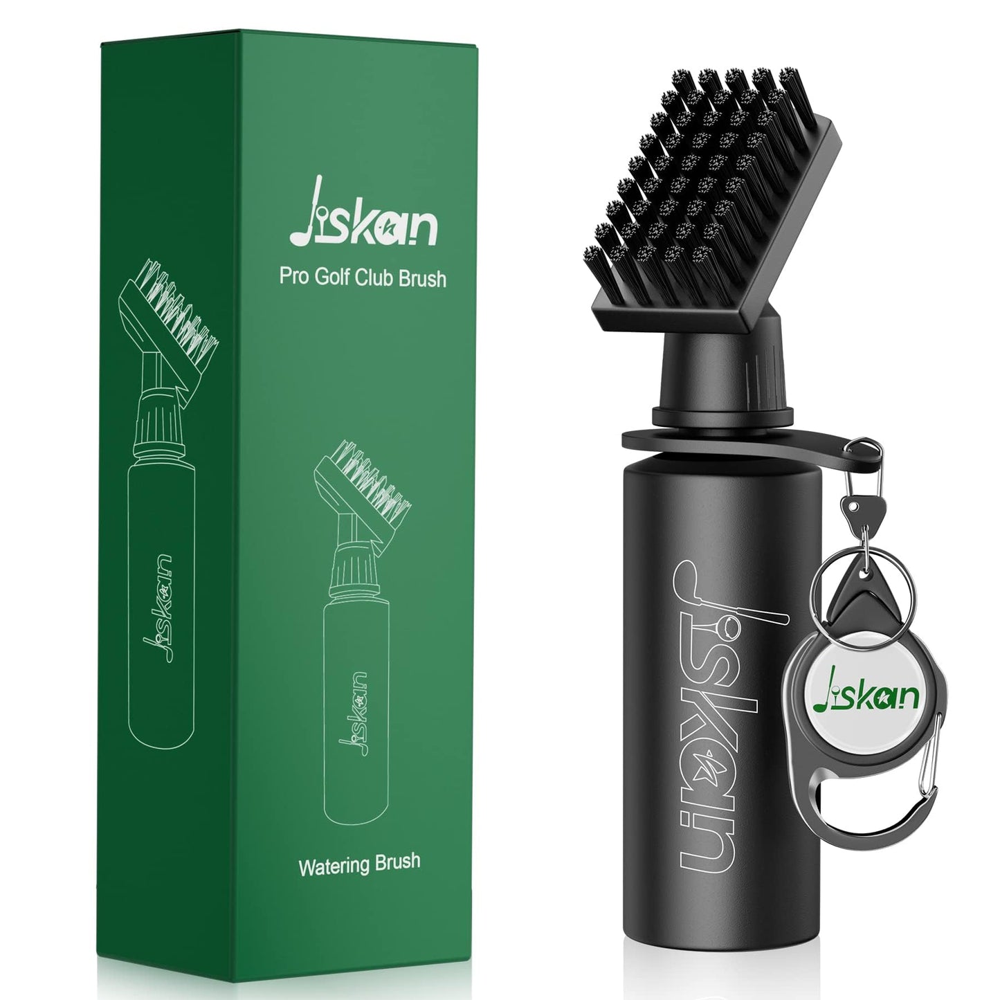 Jiskan Pro Golf Club Brush Cleaner with Retainer Clip and Squeeze Water Bottle 7.5 Inches Holds 4 Ounces of Water, Essentials Golf Accessories for Men Best Gifts for Men