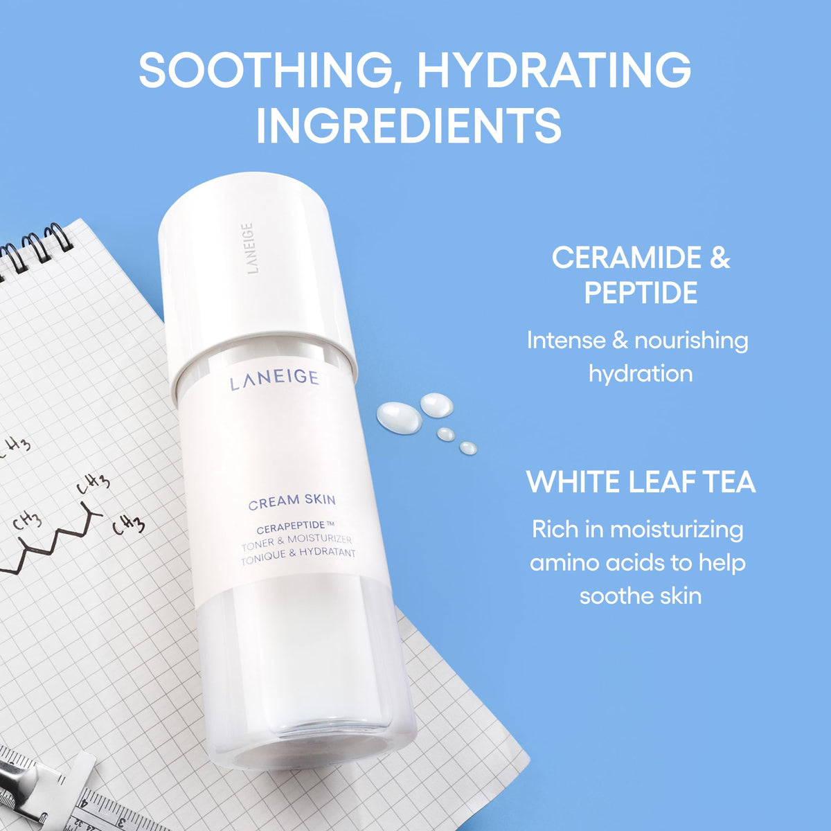 LANEIGE Cream Skin Toner & Moisturizer Refill: Lightweight Refillable Korean Milky Toner with Ceramide & Peptide for Hydration, Firming, & Barrier Support
