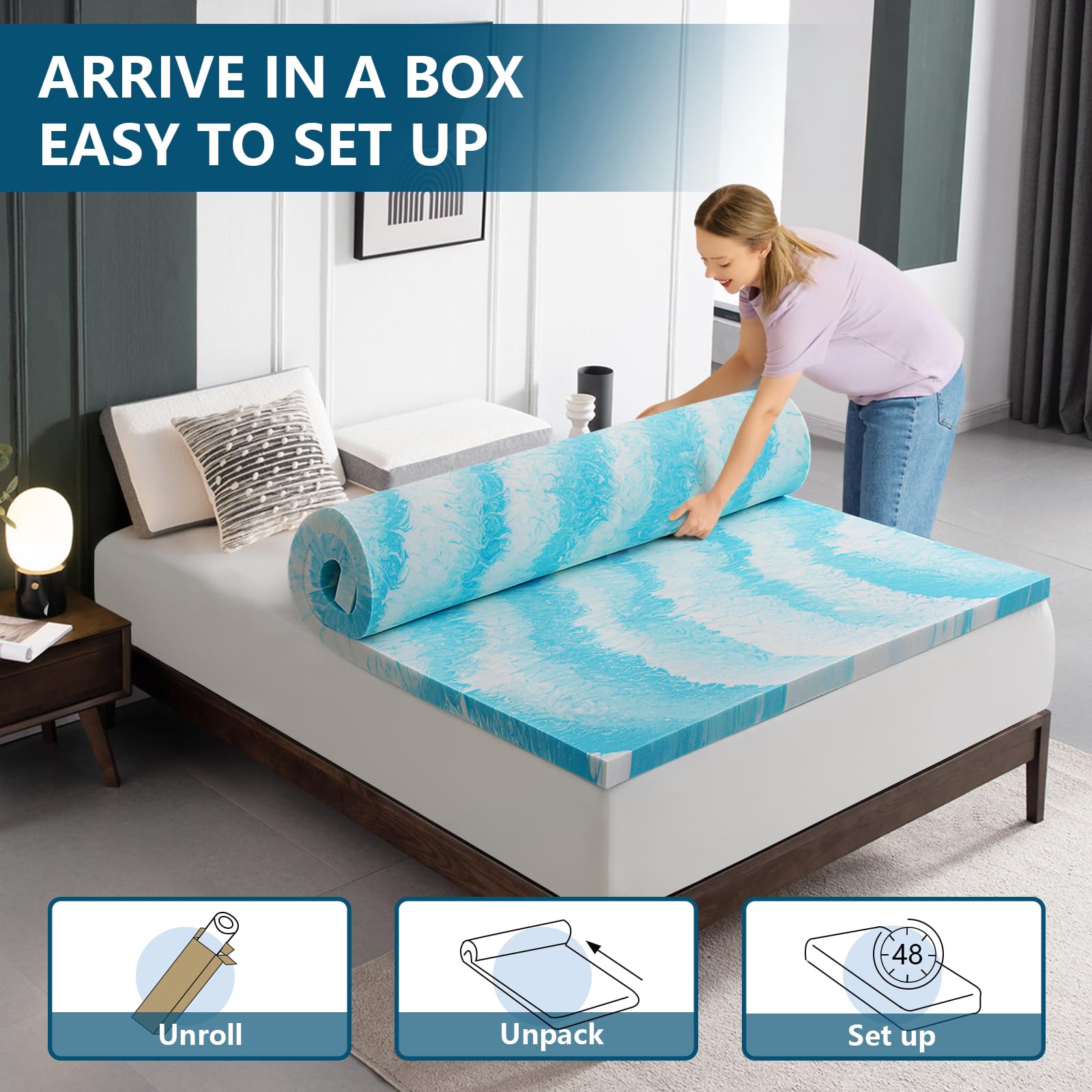 SakuraHome 2 Inch Memory Foam Mattress Topper, Soft Gel Infused Mattress Pad, Bed Topper, CertiPUR-US Certified, Queen Size