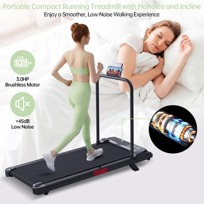 Walking Pad Treadmill with Handle Bar, 3.0HP Portable Small Walking Treadmills for Home Small, 0.6-7.6MPH Compact Treadmill for Exercising, Under The Desk Mini Treadmills with Incline, Model V407 - Available at All In One Marketplace Canada
