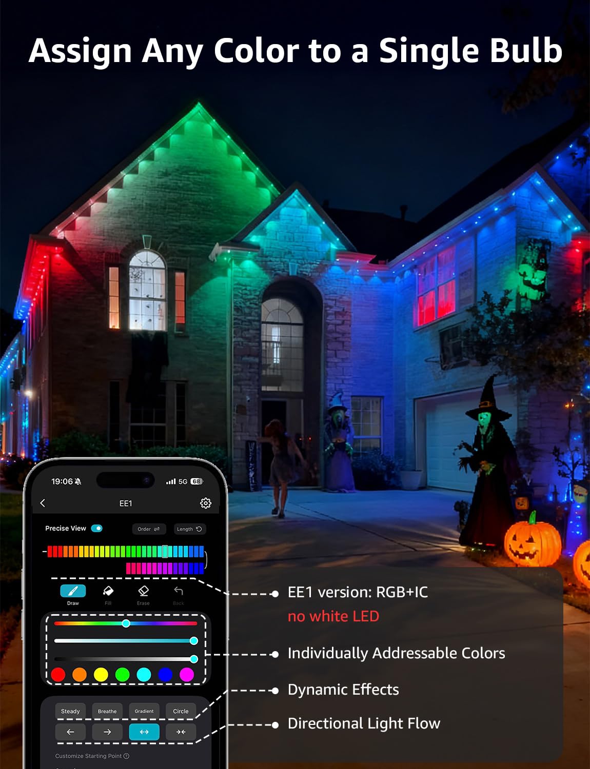 Lepro EE1 AI Permanent Outdoor Lights APP Control, 300ft 180 RGB+IC LED & Dual Output, Works with Alexa & Google, Waterproof Eave Light for Christmas, Halloween, House Decor, 2.4GHz WiFi/Bluetooth 🍁 All In One Marketplace Canada