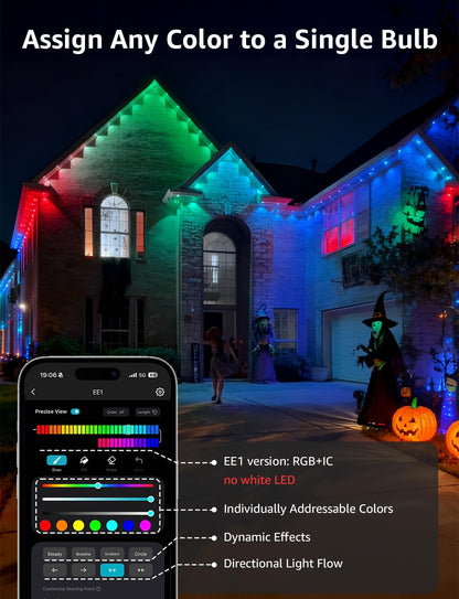 Lepro EE1 AI Permanent Outdoor Lights APP Control, 300ft 180 RGB+IC LED & Dual Output, Works with Alexa & Google, Waterproof Eave Light for Christmas, Halloween, House Decor, 2.4GHz WiFi/Bluetooth 🍁 All In One Marketplace Canada