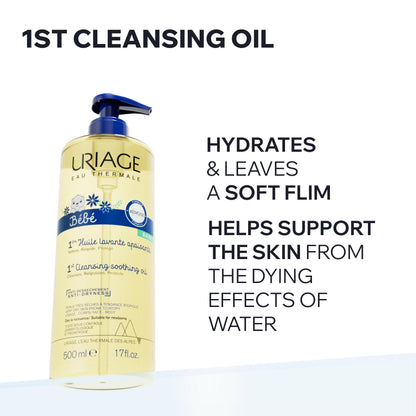 URIAGE Bébé - 1st Cleansing Oil – Gentle Soap-Free Cleansing & Nourishing Bath Oil with Uriage Thermal Water & Organic Edelweiss for Newborns, Infants & Sensitive Skin - 500ml Uriage