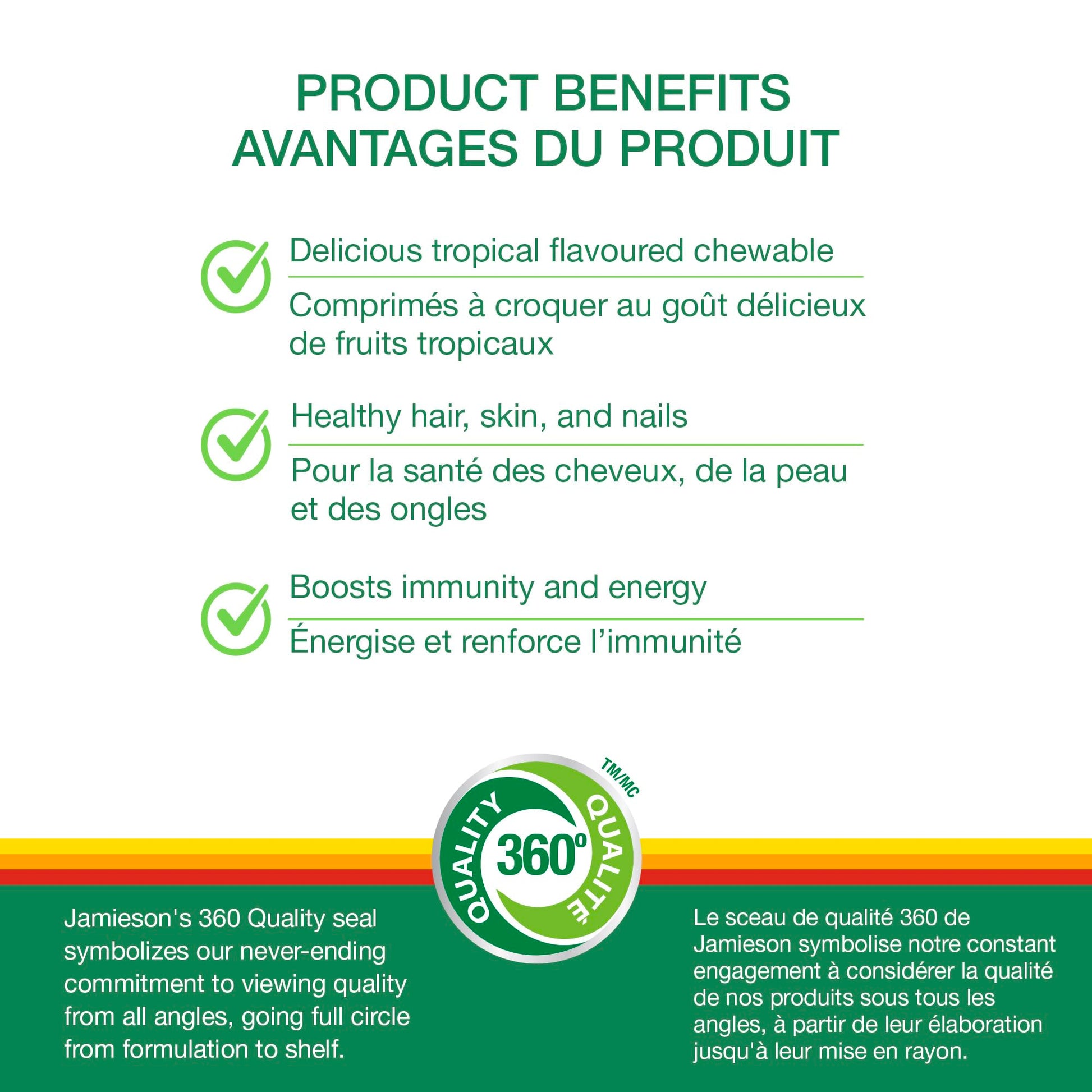 Jamieson 100% Complete Multivitamin Chewable for Adults Citrus Twist Flavour, with Lutein, Calcium, and Biotin. Supports Immunity, Energy, and Overall Health, No Artificial Colours, Flavours, or Preservatives, One Per Day, 80 Count - Available at All In One Marketplace Canada