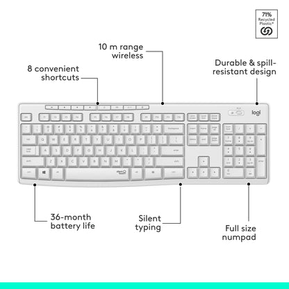 Logitech MK295 Full Size Silent Wireless Keyboard Mouse Combo - Off White