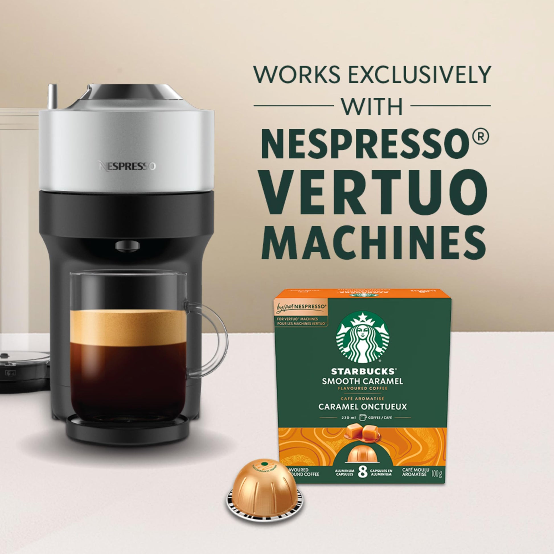 Starbucks Smooth Caramel Nespresso Vertuo Capsules – Blonde Roast with Buttery Caramel & Vanilla Notes, 32 Capsules (400g)