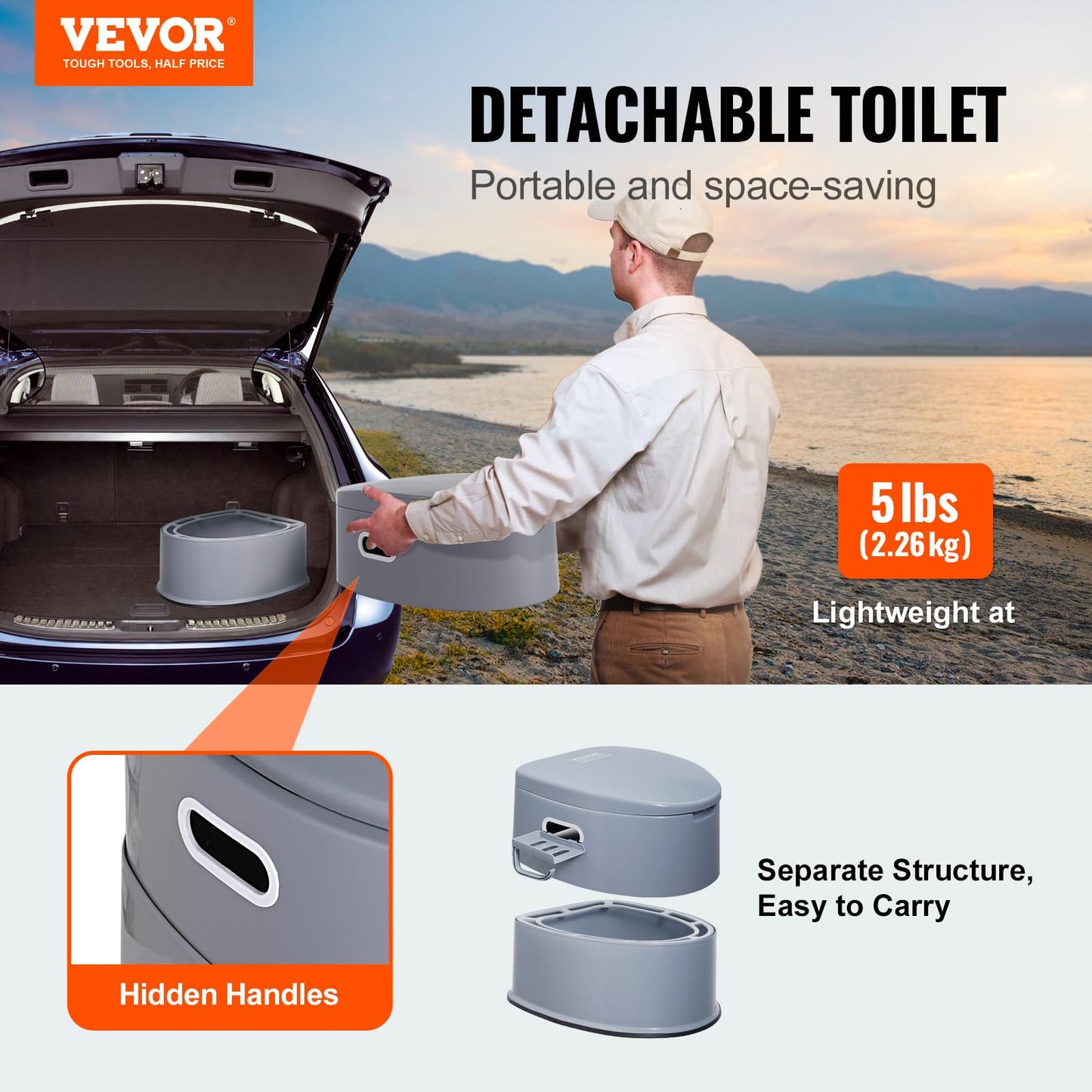 VEVOR Portable Toilet for Camping, Porta Potty with 1.3 Gal Detachable Inner Bucket & Removable Paper Holder, Commode with Dual Lids, Travel Toilet for Adults Kids Outdoor Camping Car Long Road Trips VEVOR