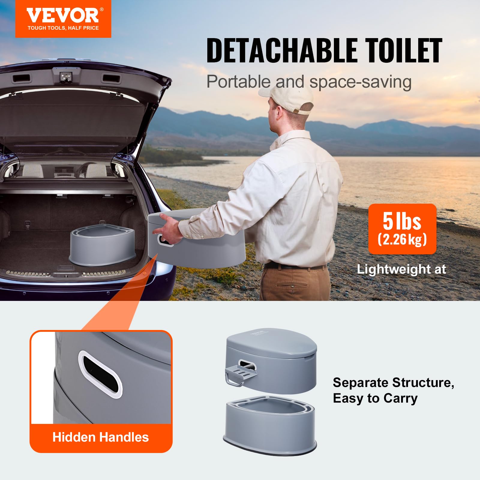 VEVOR Portable Toilet for Camping, Porta Potty with 1.3 Gal Detachable Inner Bucket & Removable Paper Holder, Commode with Dual Lids, Travel Toilet for Adults Kids Outdoor Camping Car Long Road Trips VEVOR