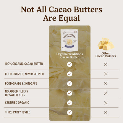 Organic Traditions Food Grade Cacao Butter, Baking Ingredient, 16oz Bag Organic Traditions