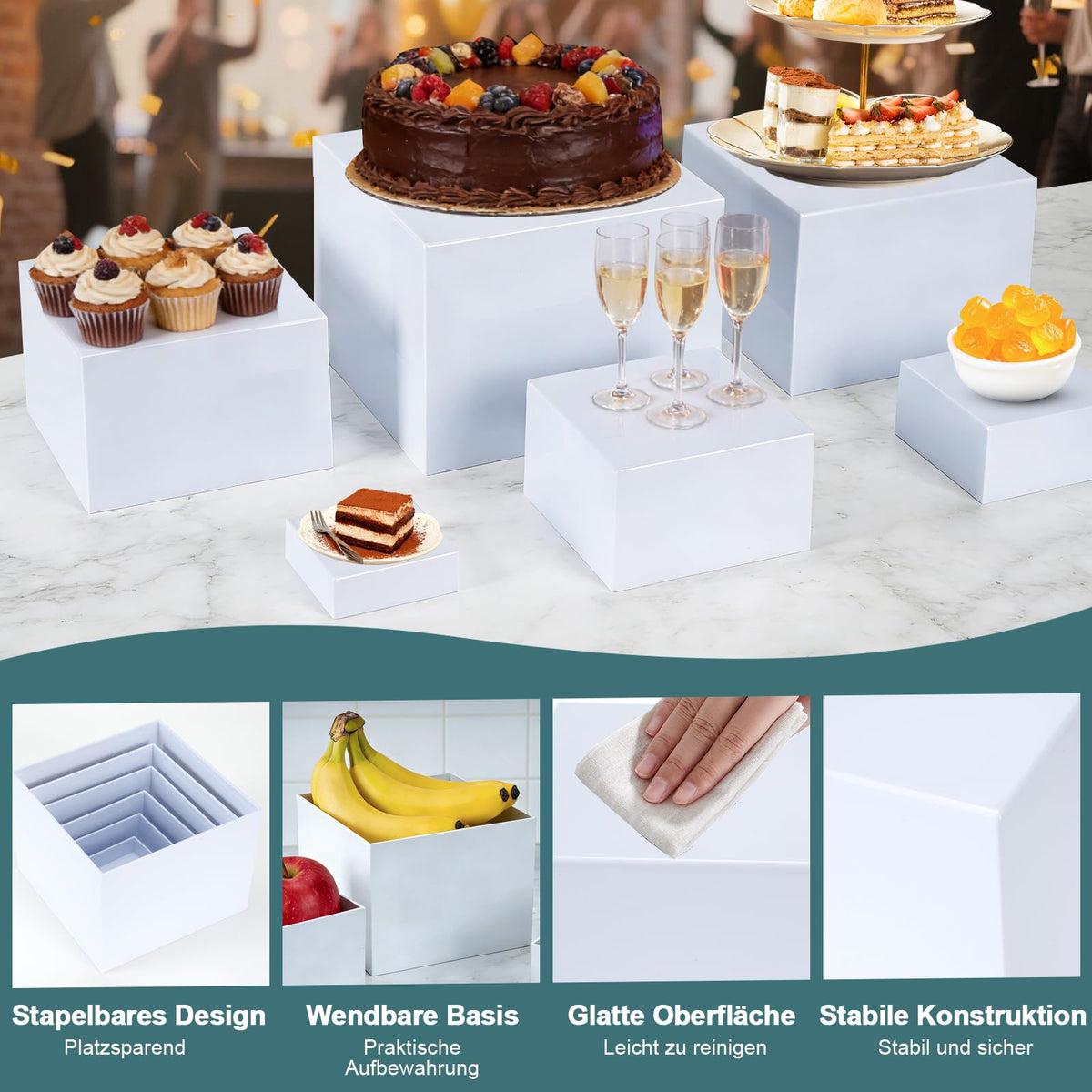 6 Pcs Buffet Risers,Acrylic Food Risers,White Dessert Stands for Buffet Table Display, Cupcake Tower, Cake Stand, Jewelry Show, Catering Events (3" + 4" + 5"+6"+7"+8") 🍁 All In One Marketplace Canada