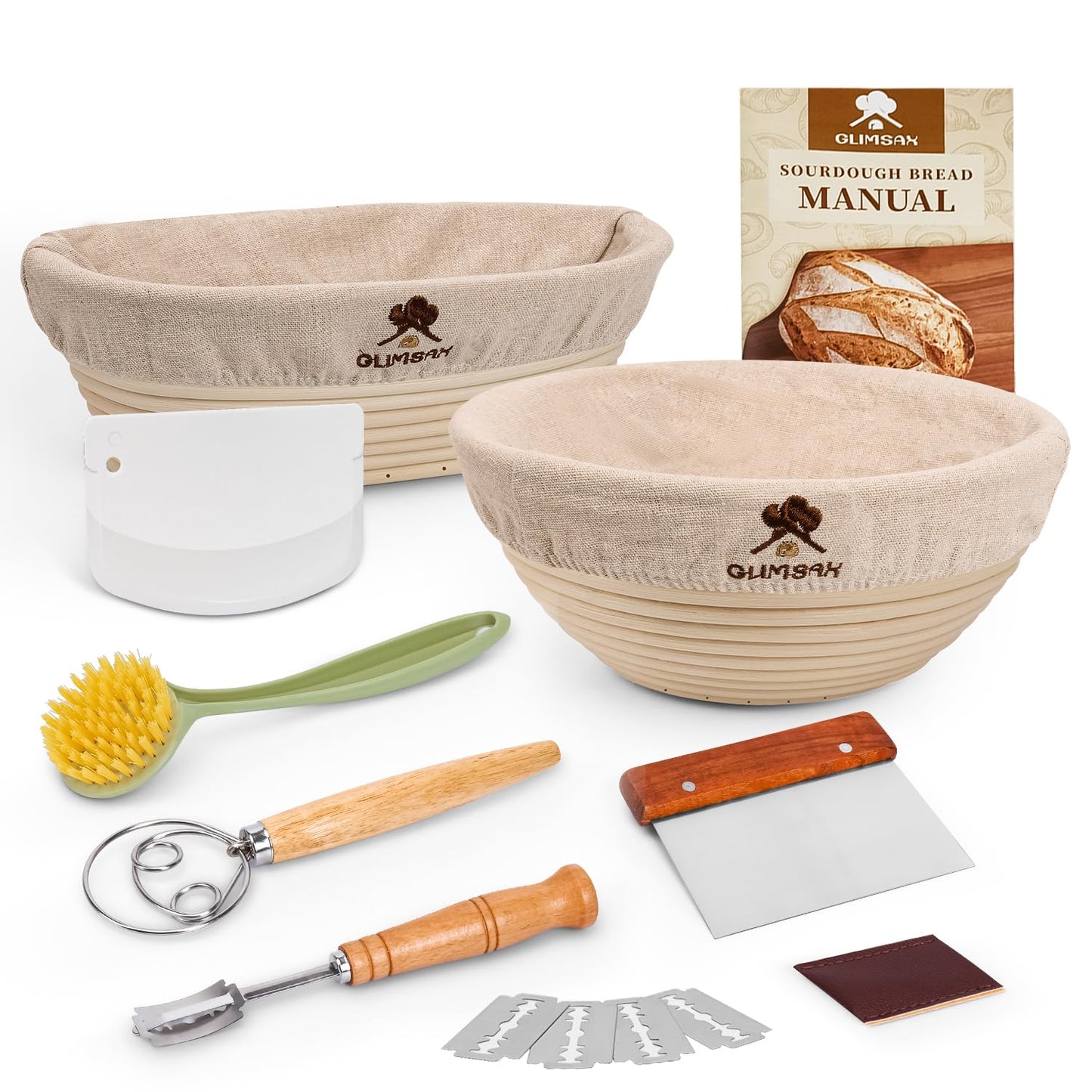 Glimsax Banneton Proofing Basket Set of 2, 9" Round & 10" Oval for Sourdough Baking, Bread Making Accessories and Tools Starter Kit, Gifts for Beginner and Professional Bakers - Available at All In One Marketplace Canada