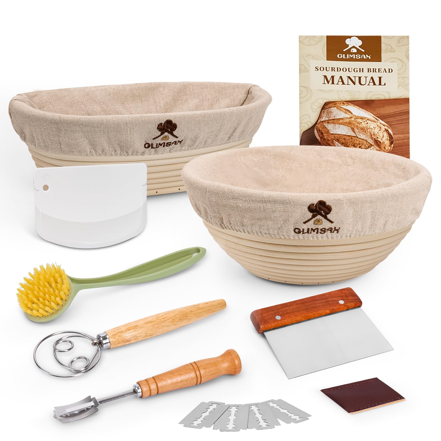 Glimsax Banneton Proofing Basket Set of 2, 9" Round & 10" Oval for Sourdough Baking, Bread Making Accessories and Tools Starter Kit, Gifts for Beginner and Professional Bakers - Available at All In One Marketplace Canada